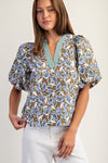 eesome Botanical Puff Sleeve Blouse Top