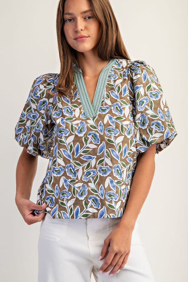 eesome Botanical Puff Sleeve Blouse Top