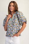 eesome Botanical Puff Sleeve Blouse Top