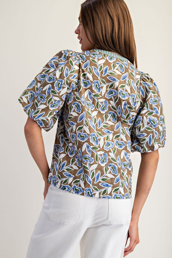 eesome Botanical Puff Sleeve Blouse Top