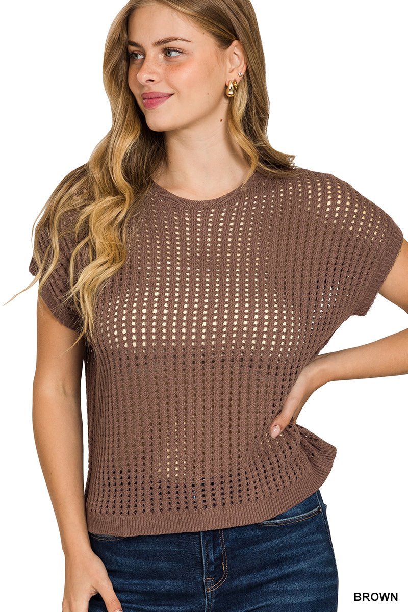 Crochet Knit Oh So Soft Sweater - Blush & Cactus