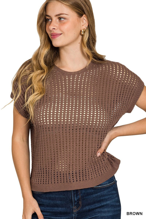 Crochet Knit Oh So Soft Sweater - Blush & Cactus