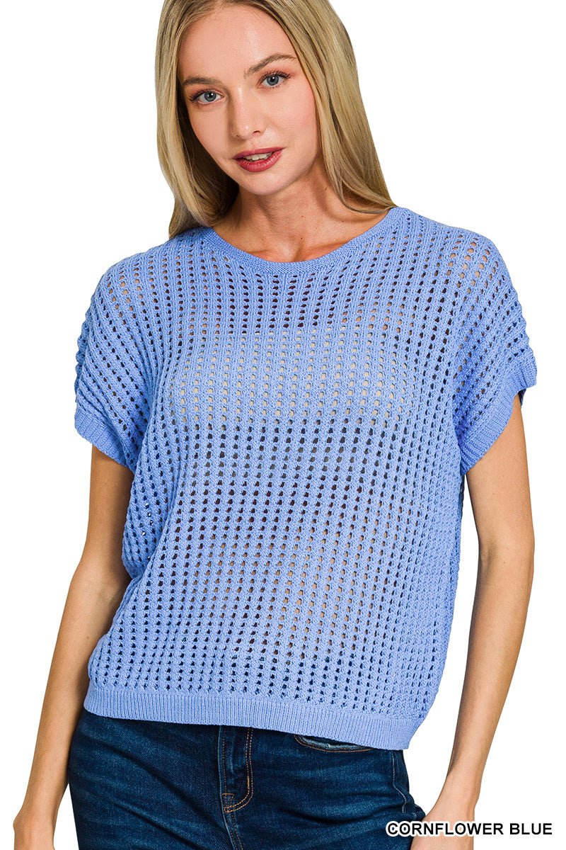 Crochet Knit Oh So Soft Sweater - Blush & Cactus