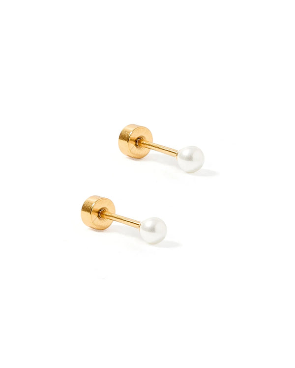 Screwback Stud Earrings - Payton Pearl White 3mm