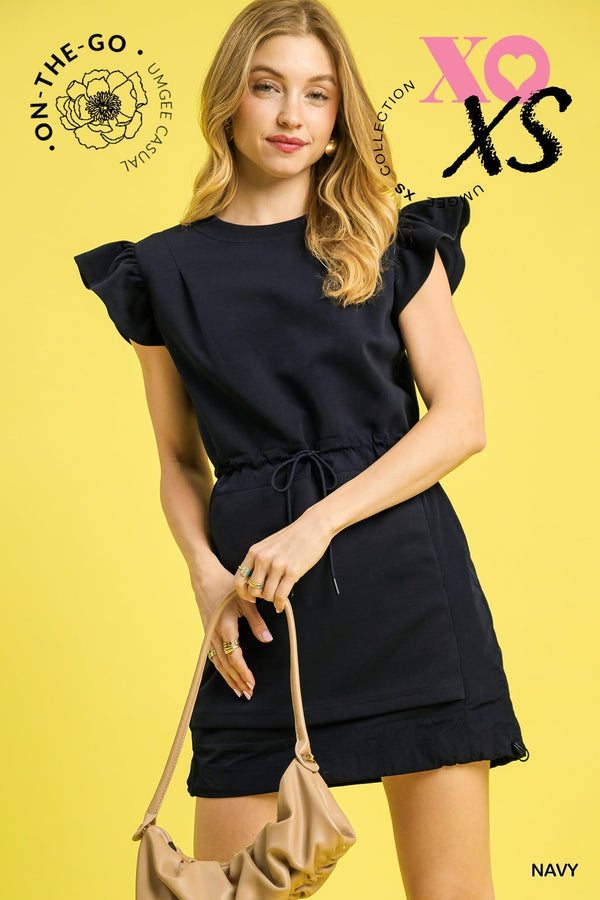 Umgee Ruffle Sleeve Drawstring MIni Dress
