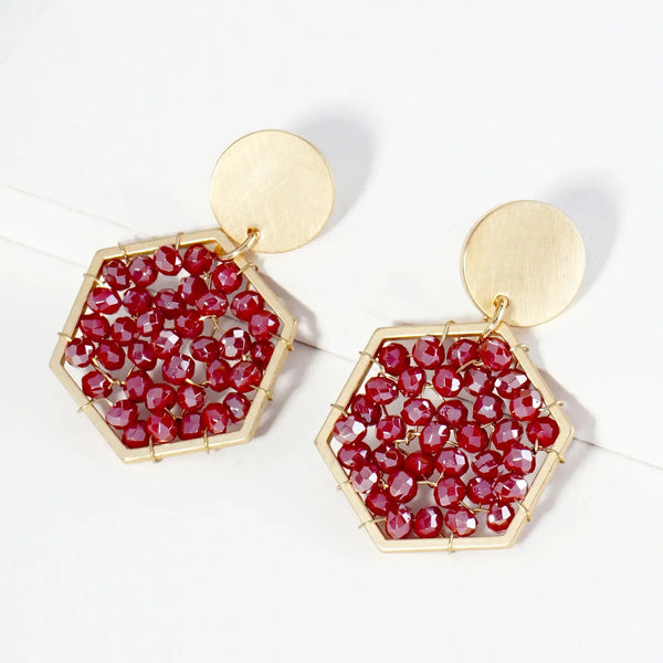 Faceted Glass Beads Hexagon Drop Dangle Earrings - Blush & Cactus