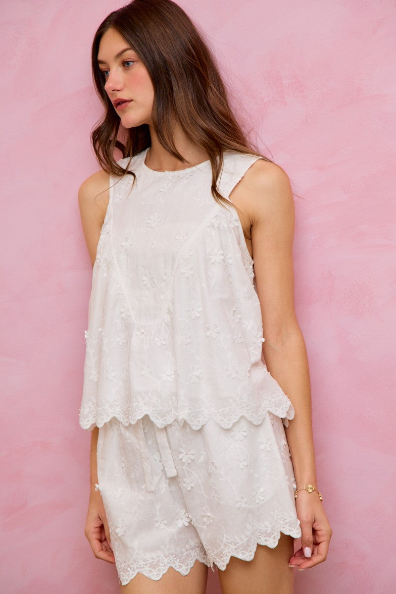 3d Floral Ruched Sleeveless Top