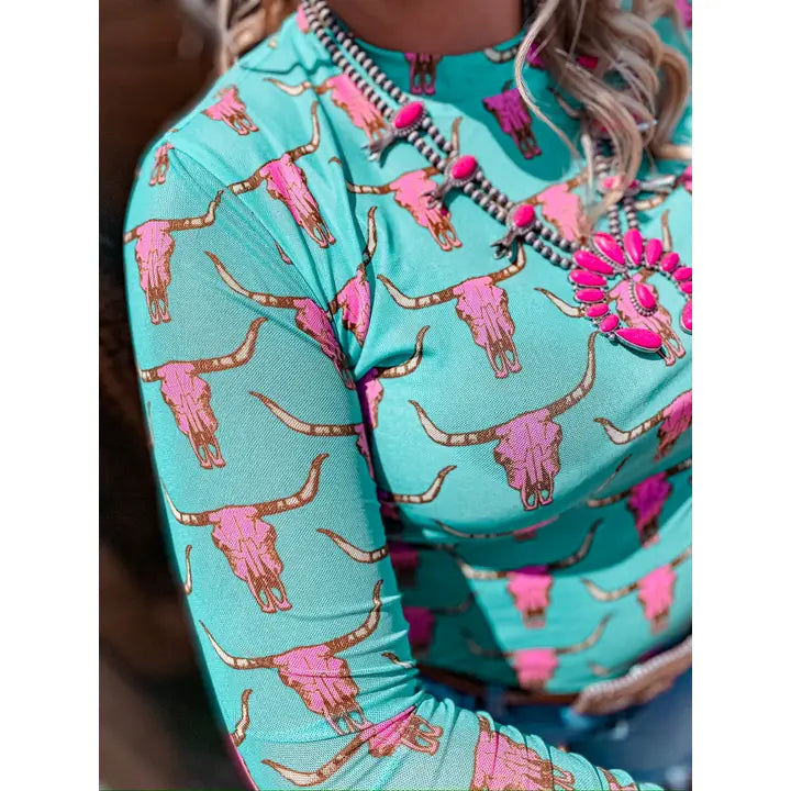 Cute Heifer Long Sleeve Mesh Top - Skull