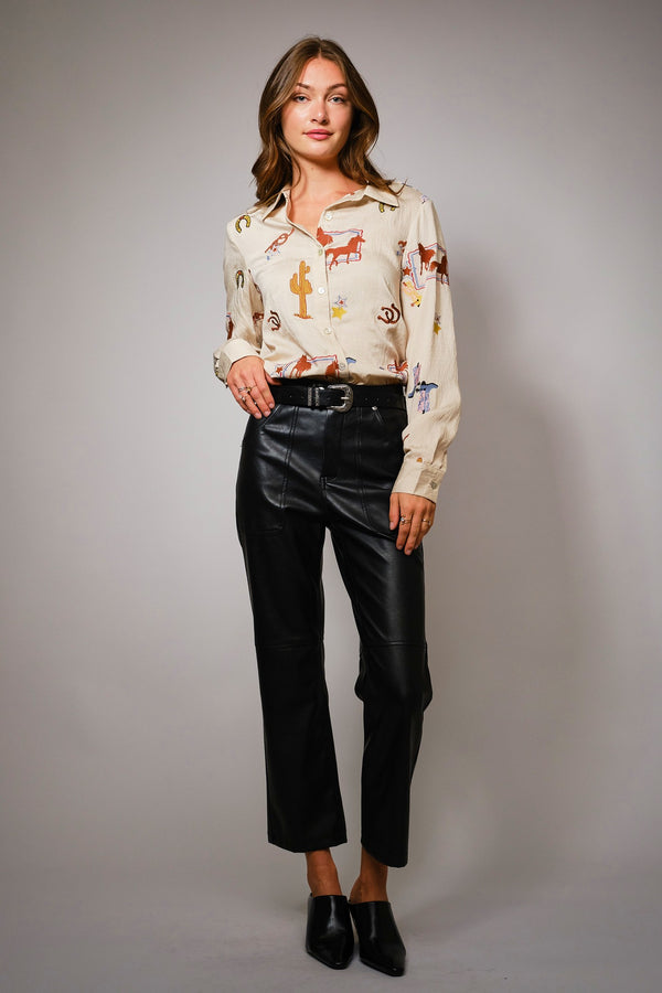 Western Embroidered Shirt - Blush & Cactus