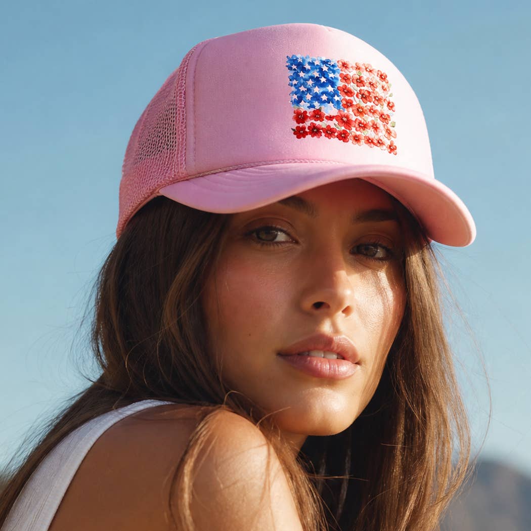 Floral USA Flag Foam Trucker Hat