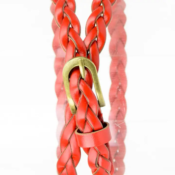 Red Braided Bonded Leather Belt with Buckle