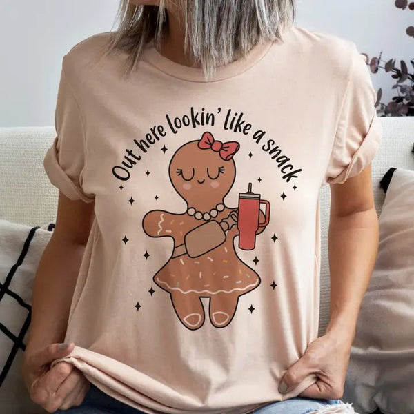 Fun Gingerbread Cookie Vintage Graphic Tee - Blush & Cactus