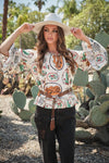 Blue B Western Print Peasant Blouse