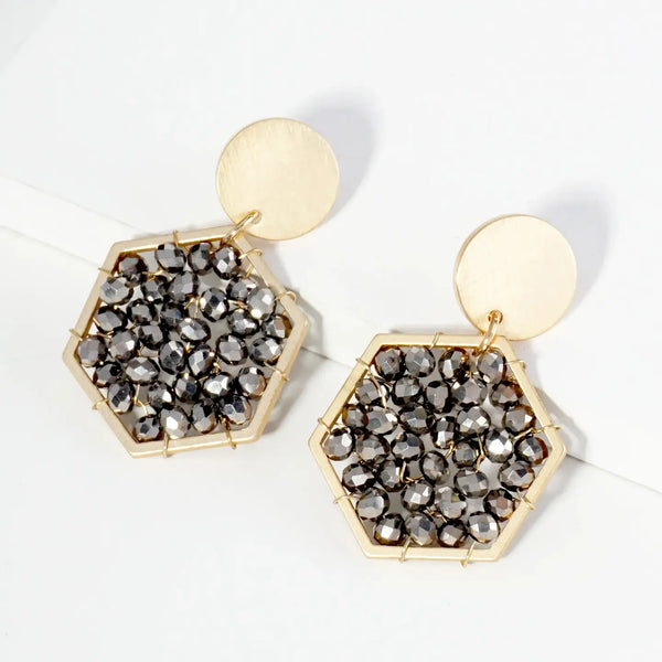 Faceted Glass Beads Hexagon Drop Dangle Earrings - Blush & Cactus