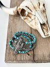 3 Layered Beaded Western Cactus Stretch Bracelet - Blush & Cactus