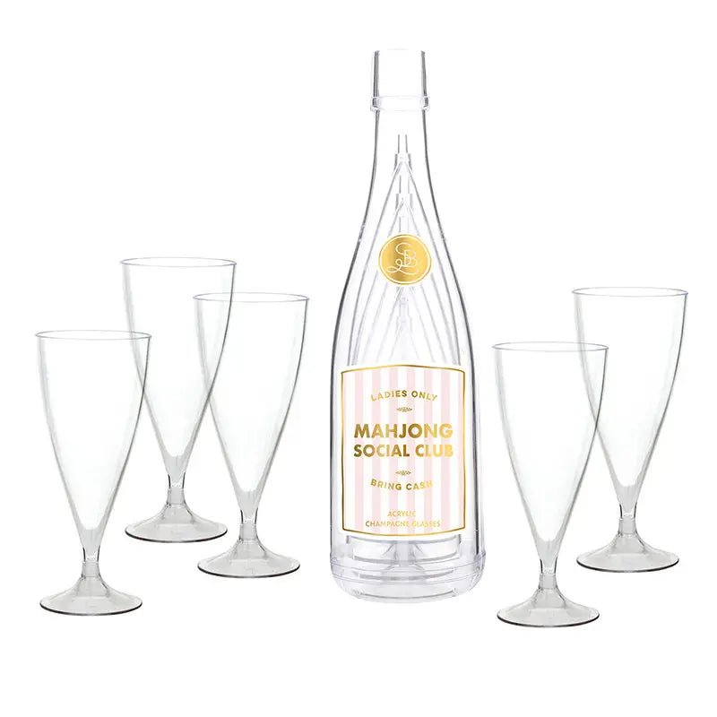 Acrylic Champagne Bottle + Glasses - Mahjong Social Club - Blush & Cactus