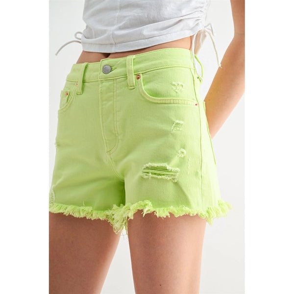 Mica High Rise Raw Hem Shorts Button Up - Blush & Cactus