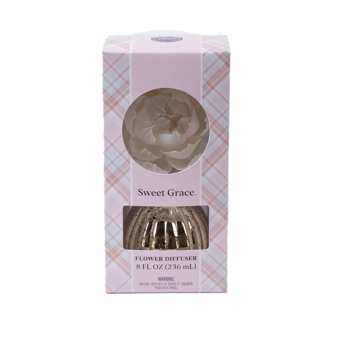 Sweet Grace Plaid Flower Diffuser | Metallic Vessel - Blush & Cactus