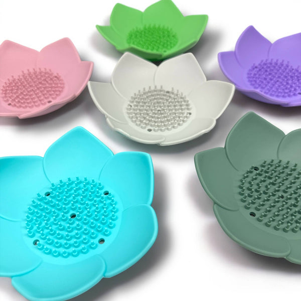 Shower Steamer Tray - Lotus - Flexible Silicone Soap Tray - Blush & Cactus