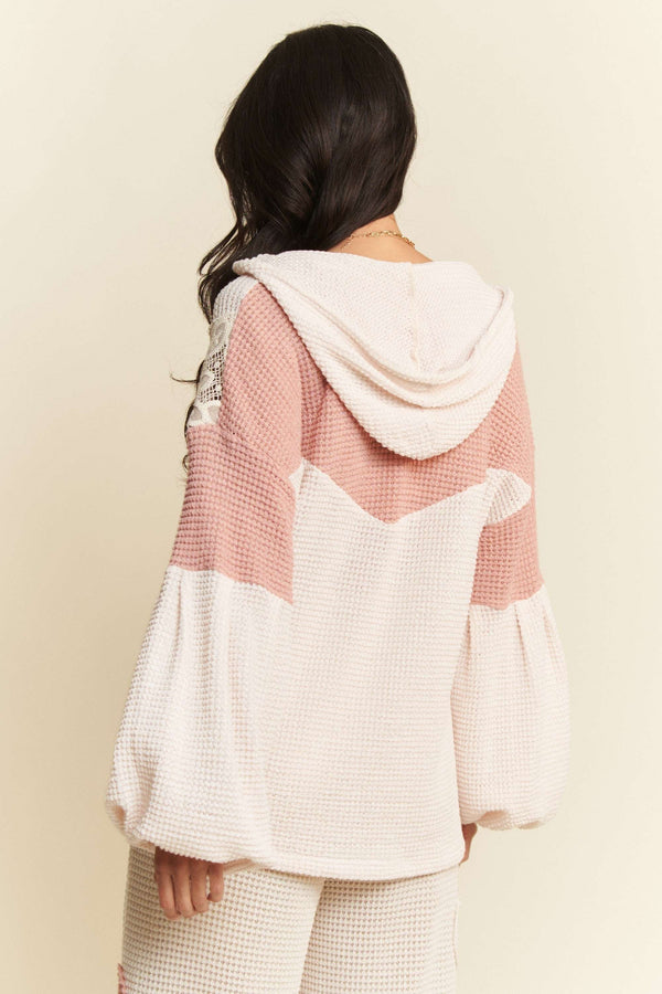 Davi & Dani Hoodie Oversized Knit Top with Flower Patch