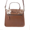 Myra Duchess Hairon Handtooled Flap and Button Leather Satchel in Mocha Cream