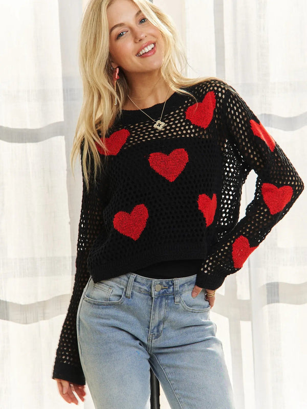 Heart Pattern Sweater Top - Blush & Cactus