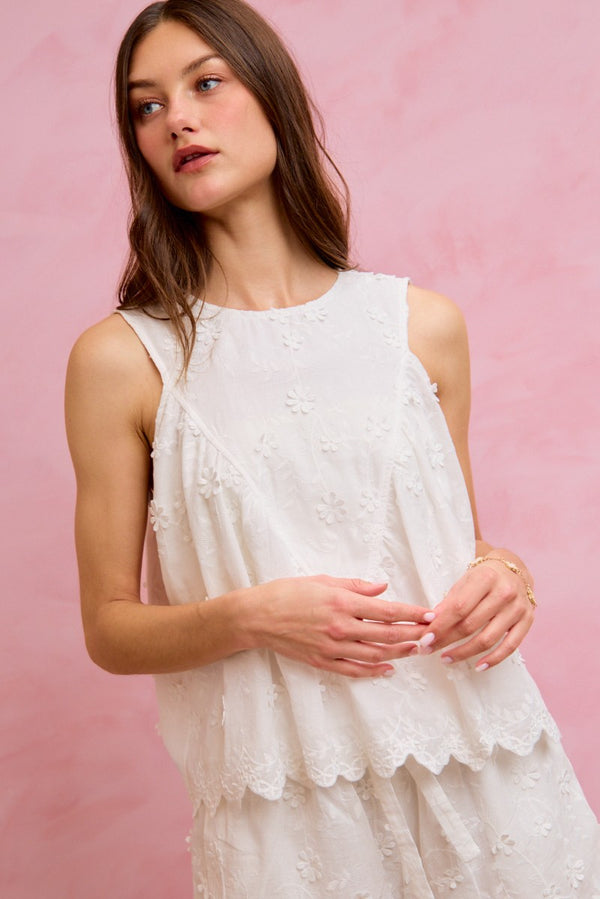 3d Floral Ruched Sleeveless Top