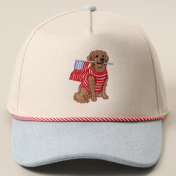 Golden Retriever Holding USA Flag Denim Brim Trucker Hat