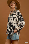Umgee Cowhide Print Contrast Trim Blouse