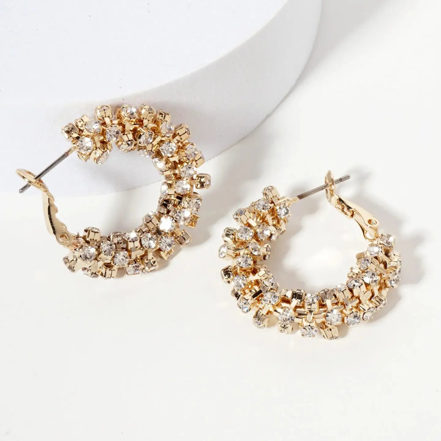 25mm 14K - Gold - Dipped Crystal Wrap Latch - Back Hoop Earrings - Blush & Cactus