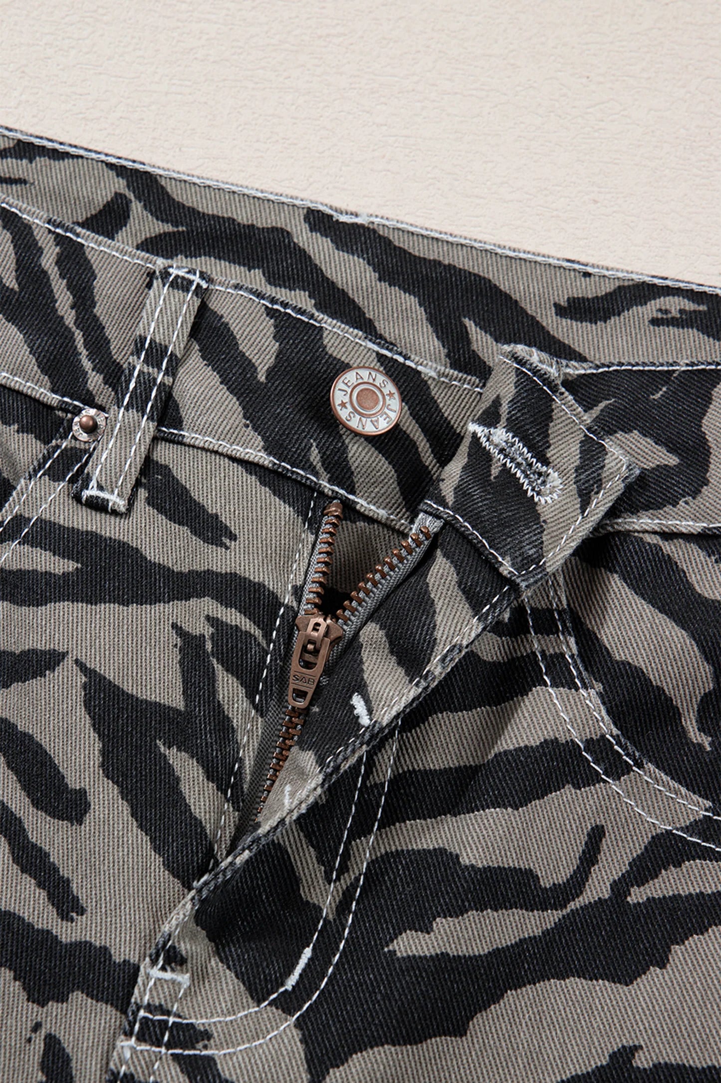 Zebra Stripe Denim Wide Barrel Leg Jeans