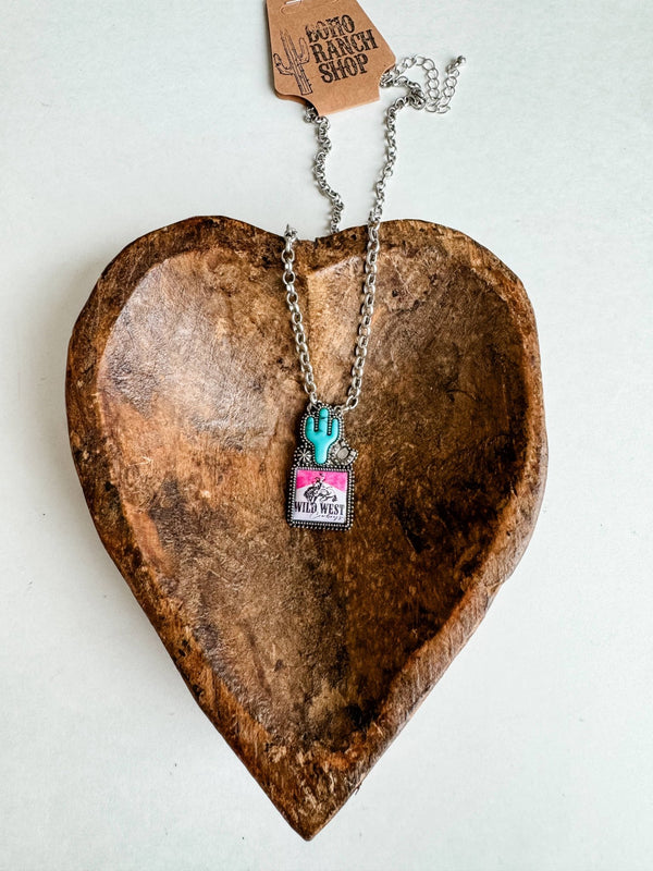 Western Cactus with Rodeo Logo Necklace - Blush & Cactus