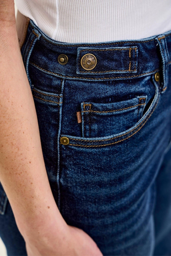 Judy Blue HW Petite Retro Wide w/adjustable WB Tabs/raw hem - Blush & Cactus