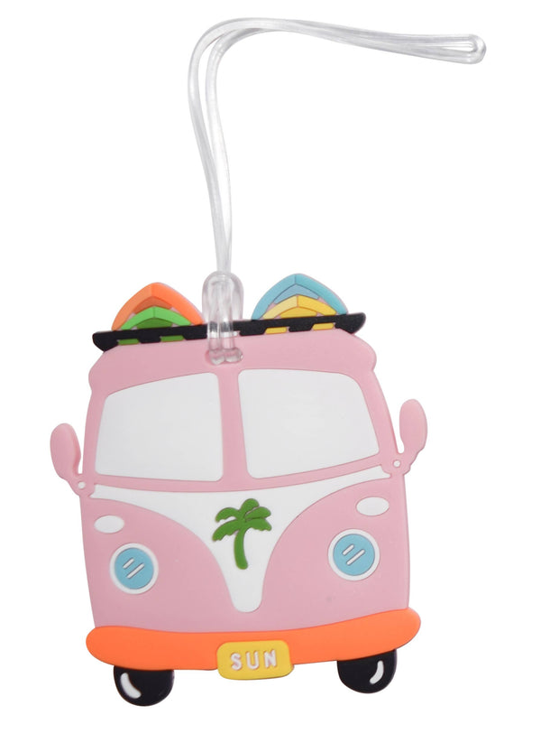 Retro VW Bus Silicone Luggage Tag - Blush & Cactus
