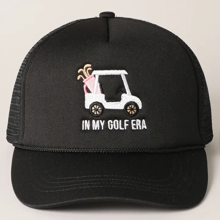 Golf Cart and in My Golf Era Embroidery Trucker Hat - Blush & Cactus