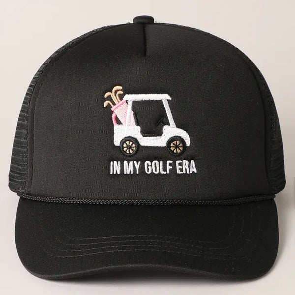 Golf Cart and in My Golf Era Embroidery Trucker Hat - Blush & Cactus
