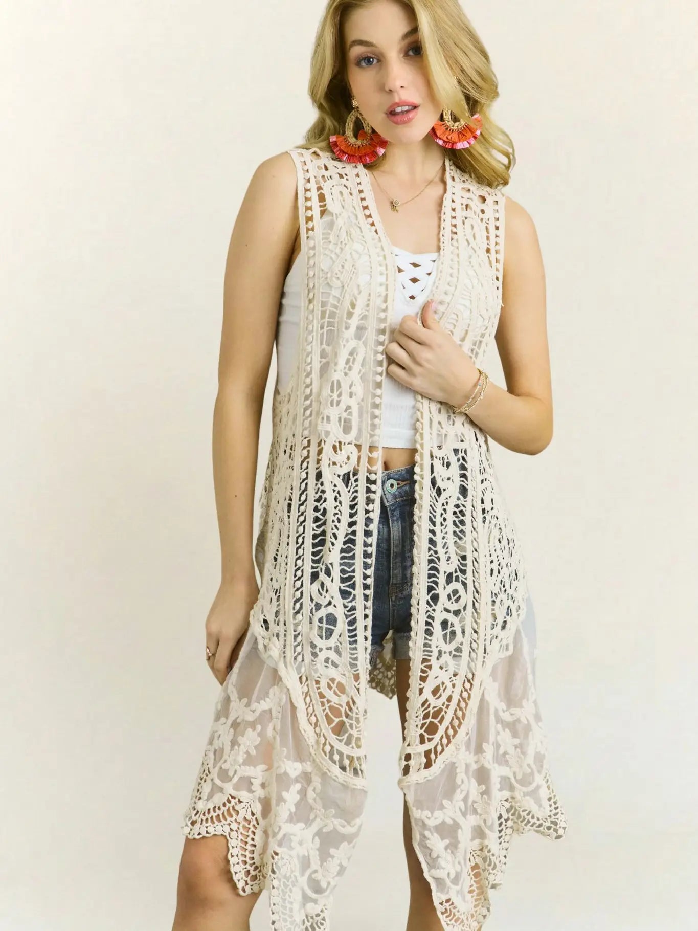 Golden Hour Crochet Vest - Blush & Cactus