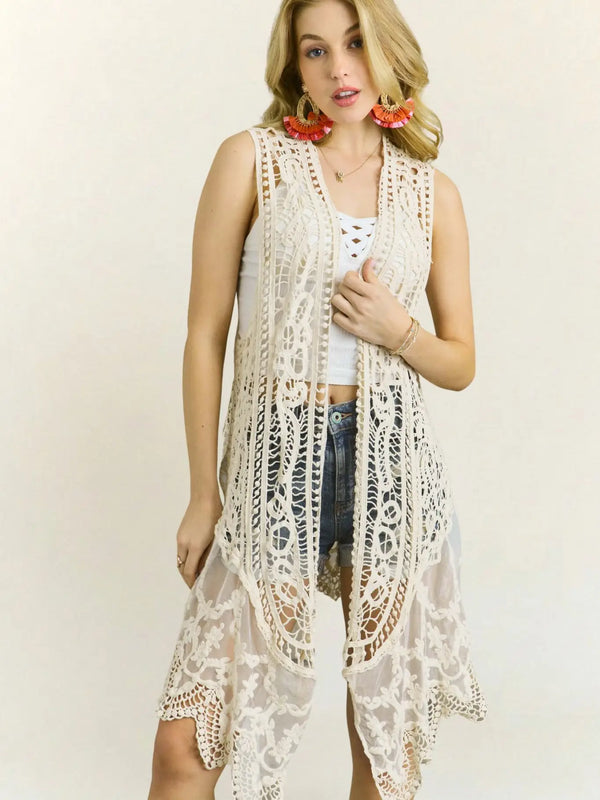 Golden Hour Crochet Vest - Blush & Cactus