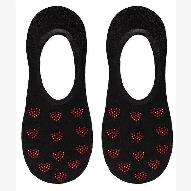 No - Show Liner Socks w/ Crystal Jewels - Red Hearts - Black - Blush & Cactus