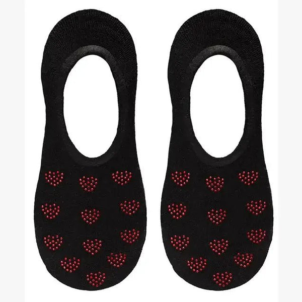 No - Show Liner Socks w/ Crystal Jewels - Red Hearts - Black - Blush & Cactus