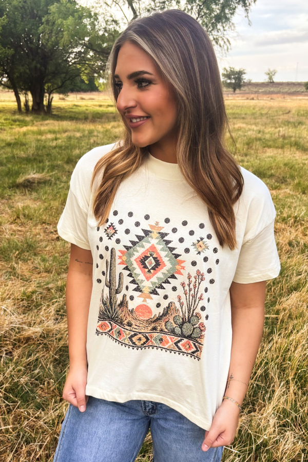 Boho Desert Tee - Blush & Cactus