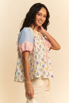 SALE Davi & Dani Stripe Wallpaper Print Tie Front Peasant Top - Curvy Size - Blush & Cactus