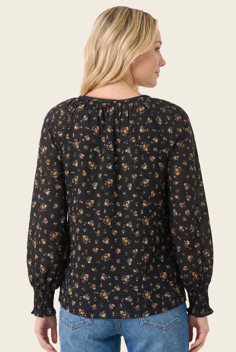 Y Split Button Neck Floral Printed Top - Blush & Cactus