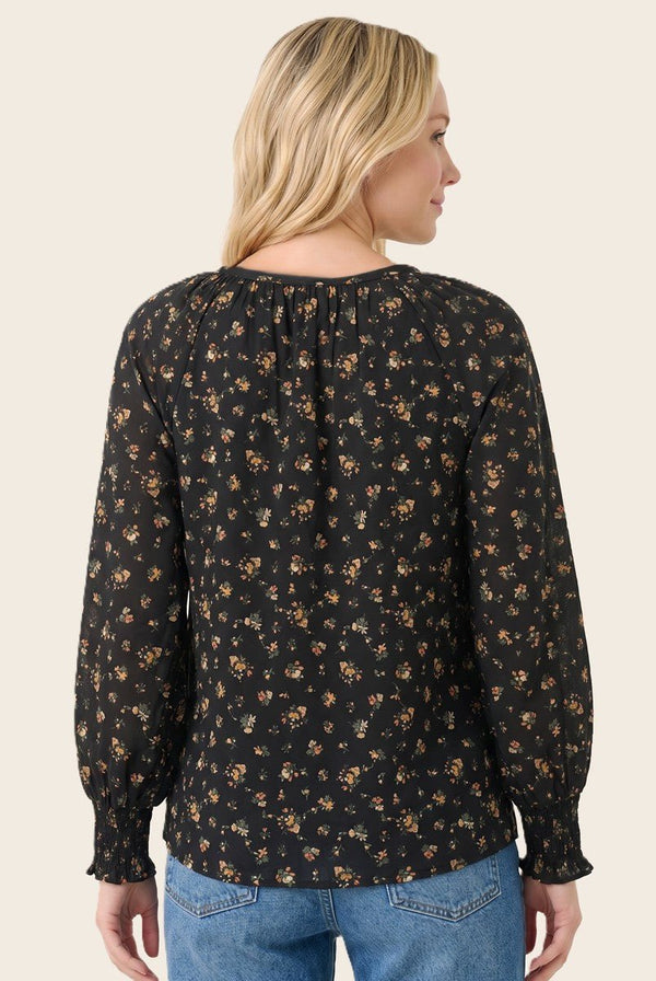 Y Split Button Neck Floral Printed Top - Blush & Cactus