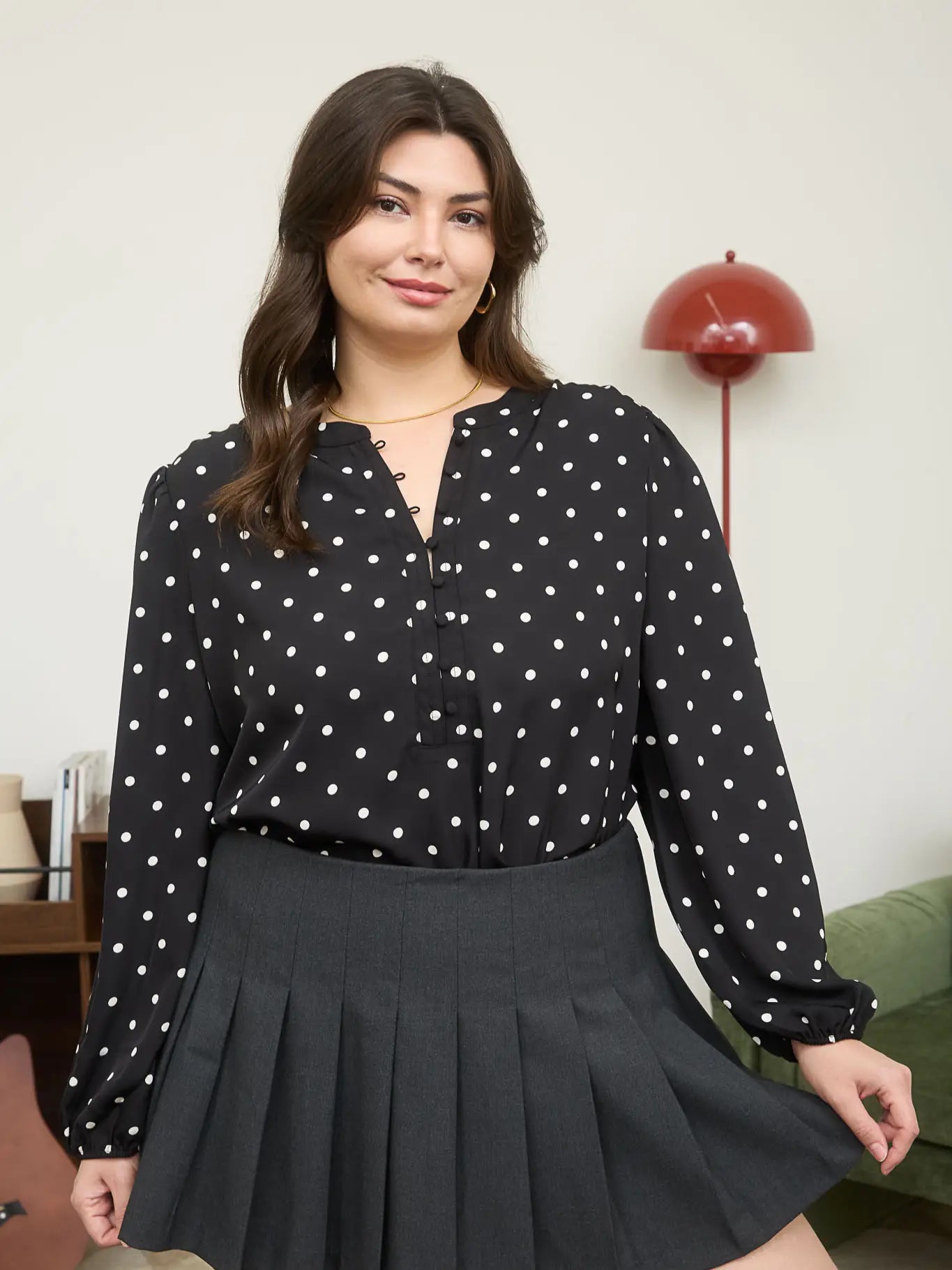 Polka Dot Perfection Top - Curvy Size - Blush & Cactus