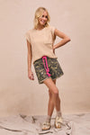 BIBI Braided Waist Belt Patch Pockets Camouflage Print