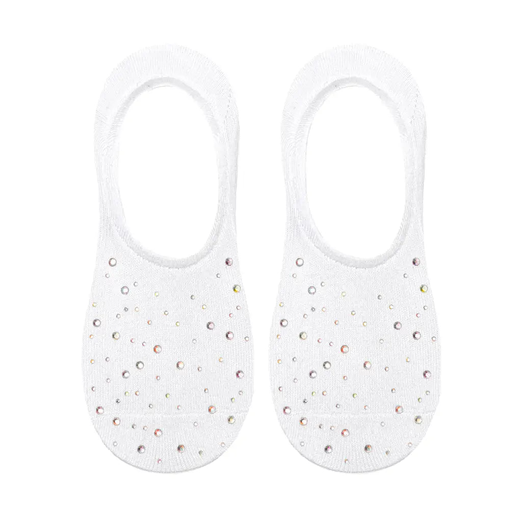 No-Show Liner Socks w/ Crystal Jewel Embellishments - White