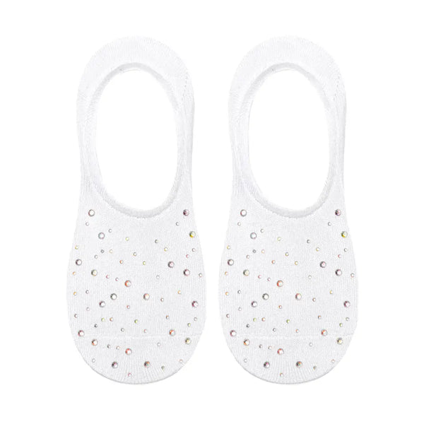 No-Show Liner Socks w/ Crystal Jewel Embellishments - White