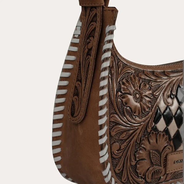 Handtooled Dannia Medium Purse Checkered Edition - Blush & Cactus