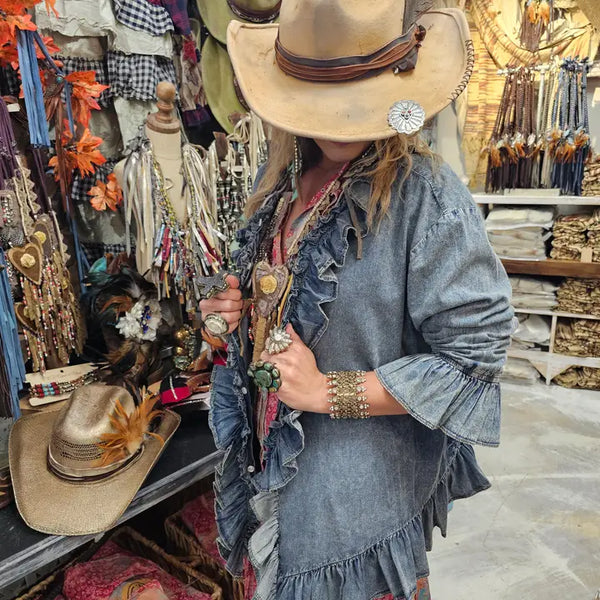 Denim Ruffle One Size Shirt